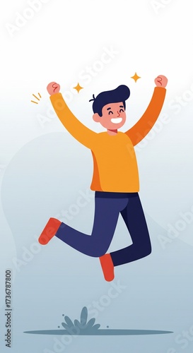 Joyful Leap: An energetic person leaps high in the air with unrestrained joy, arms raised in a gesture of pure delight and elation. Capturing the essence of achievement and boundless happiness.