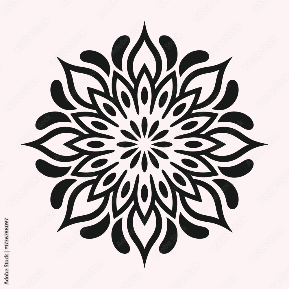 Obraz premium Black intricate floral mandala pattern on a pale pink background white