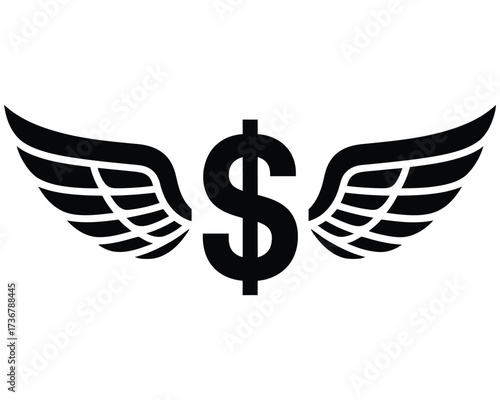 Winged Dollar Sign Symbol of Financial Freedom, Wealth, and Investment Success