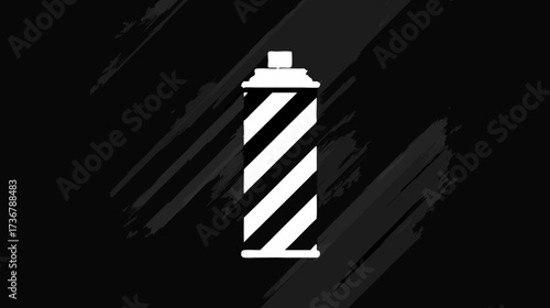 Abstract spray paint can with black and white diagonal stripes on a dark textured background, ideal for urban art, graffiti, and creative design projects