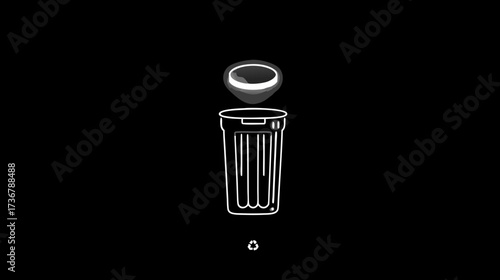 Glowing outline trash can icon on black background, symbolizing digital deletion, data removal, recycle, waste, and disposal.