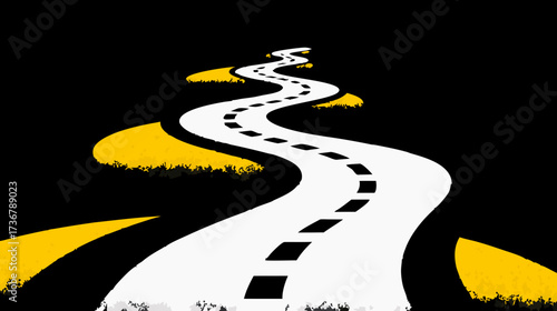 Abstract graphic illustration of a winding road stretching into the distance on a dark background, symbolizing journey, future, or path.