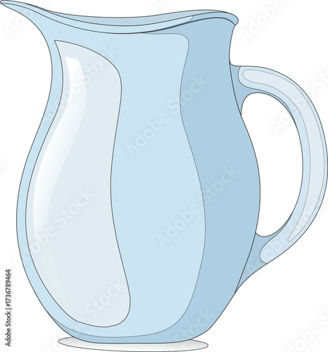 A cartoon-style glass water jug with a curved handle, isolated on white.