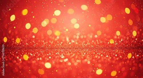 Red background with golden bokeh and glittery surface
