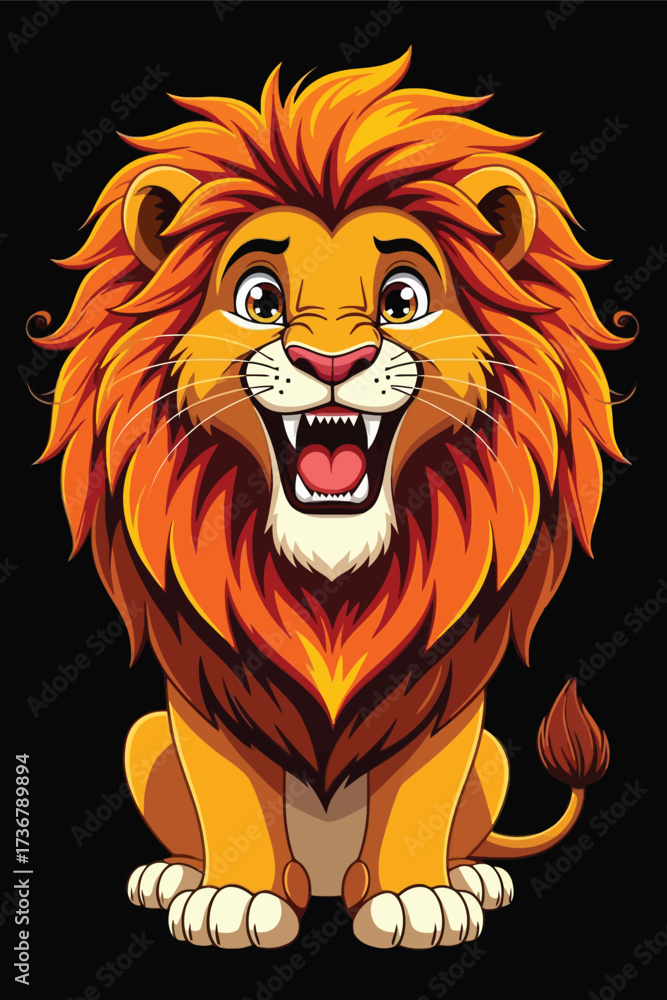 Fototapeta premium Adobe Illustrator Artwork Cute Smiling Lion Cartoon Illustration – Friendly Safari Animal Art