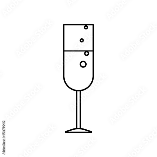 Full outline sparkling wine glass, champagne glass outline icon vector illustration, alcohol, water logo, wineglass with bubbles.