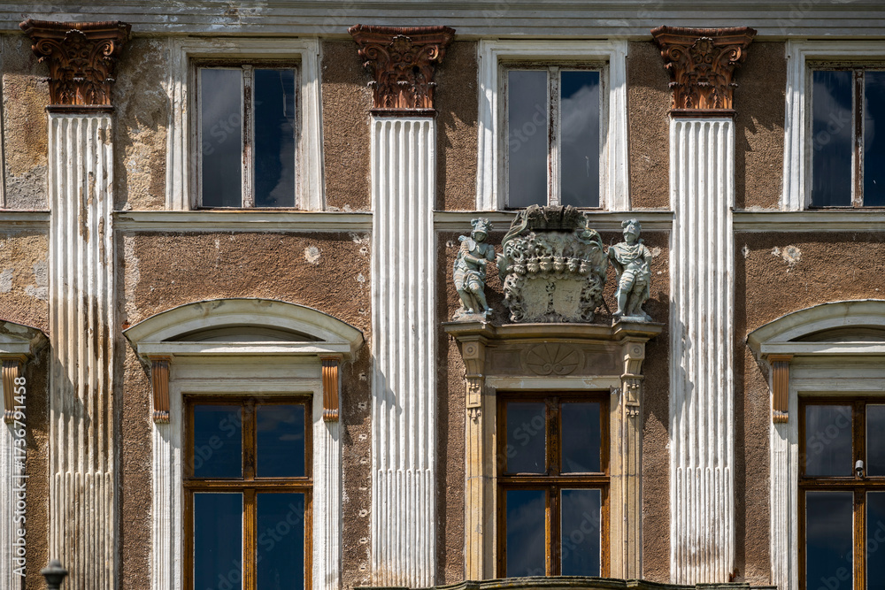 Fototapeta premium Abandoned Mansion Luxury Palace Castle Interior with Vintage Architecture and Decay