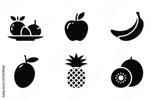Collection of fresh fruit icons representing healthy eating and delicious produce