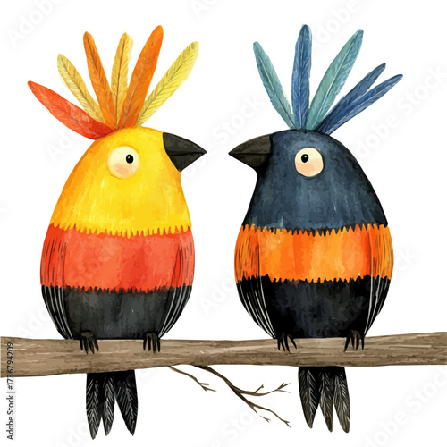 Rio Feathered Costumes, watercolor painting vector, isolated on a white background.