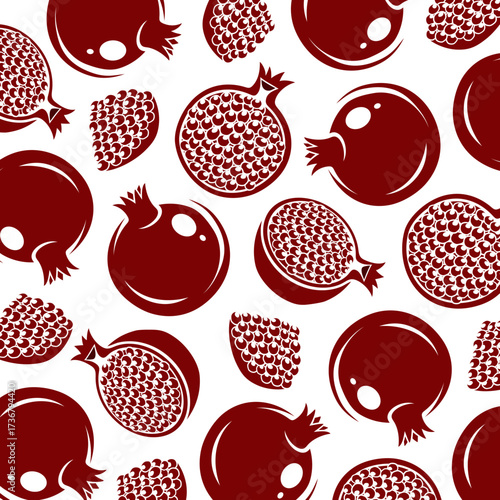 Pomegranate pattern background set. Collection icon pomegranate. Vector