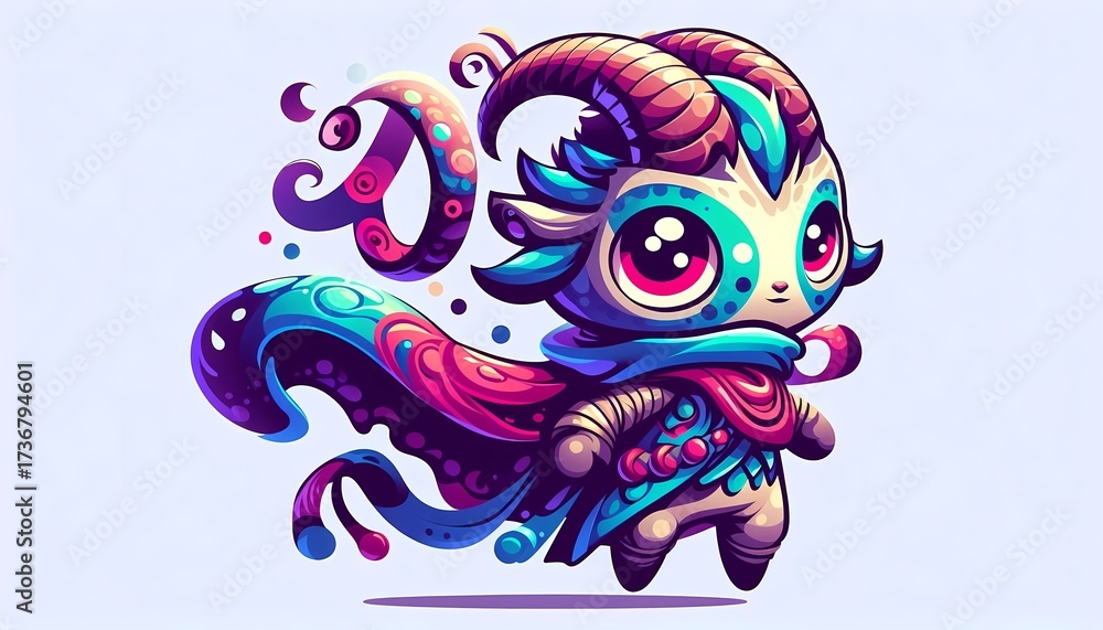 Obraz premium Cute fantasy creature, beautiful and colorful chibi character design.