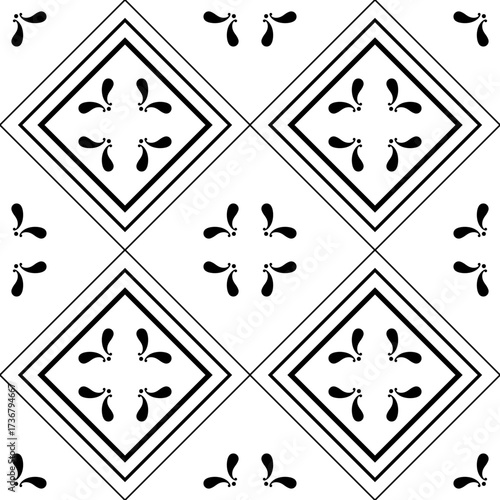 seamless botanical pattern of painted oriental motifs