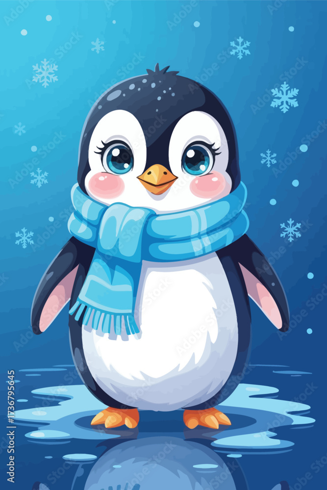 Naklejka premium Adobe Illustrator Artwork Cute Baby Elephant Cartoon with Blue Glow – Adorable Wildlife Illustration