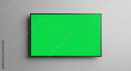 Modern green screen television display on neutral wall offers dynamic visual possibilities for advertising and presentations in modern spaces