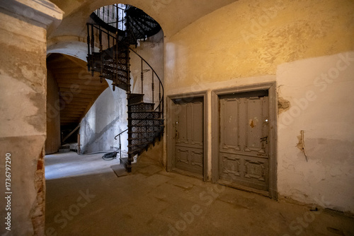 Abandoned Mansion Luxury Palace Castle Interior with Vintage Architecture and Decay