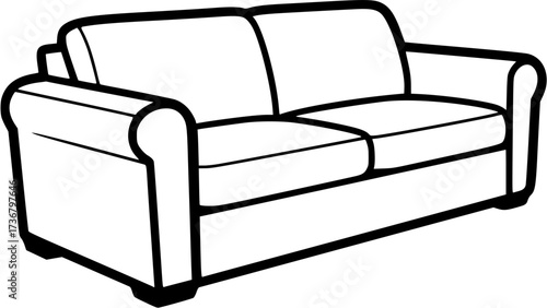 Illustration of black sofa couch furniture home decor living room seating relaxation comfort style

