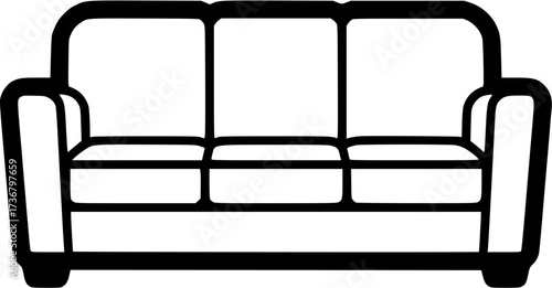 Illustration of black sofa couch furniture home decor living room seating relaxation comfort style
