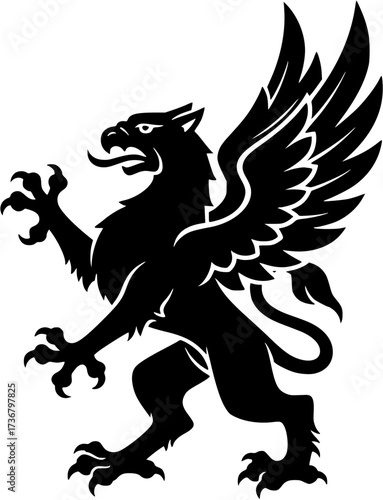 Black griffin vector illustration heraldic griffin silhouette mythical creature griffin art griffin logo design
