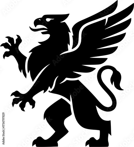 Black griffin vector illustration heraldic griffin silhouette mythical creature griffin art griffin logo design
