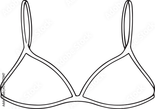 Bra Underwear Bikini Swimwear Top Clothes Simple Hand-drawn Sketch Doodle Drawing Vector Illustration, Black and white Line Linear Isolated Art