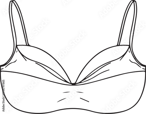 Bikini Swimwear Top Bra Clothes Simple Hand-drawn Sketch Doodle Drawing Vector Illustration, Black and white Line Linear Isolated Art