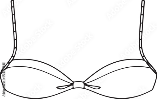 Bikini Swimwear Top Bra Clothes Simple Hand-drawn Sketch Doodle Drawing Vector Illustration, Black and white Line Linear Isolated Art