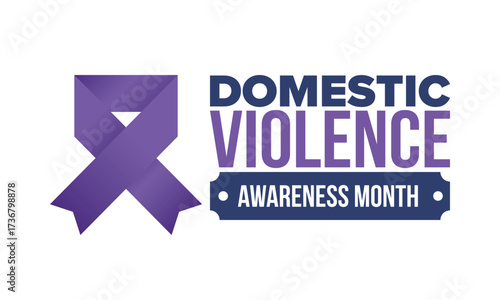 Domestic Violence Awareness Month in October. Celebrate annual in United States. Awareness purple ribbon. Day of Unity. Prevention campaign. Stop women abuse. Poster, banner and background. Vector