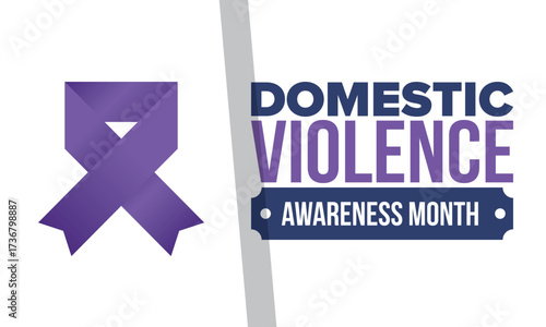 Domestic Violence Awareness Month in October. Celebrate annual in United States. Awareness purple ribbon. Day of Unity. Prevention campaign. Stop women abuse. Poster, banner and background. Vector