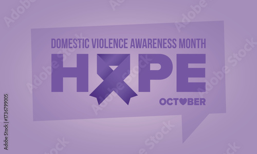 Domestic Violence Awareness Month in October. Celebrate annual in United States. Awareness purple ribbon. Day of Unity. Prevention campaign. Stop women abuse. Poster, banner and background. Vector