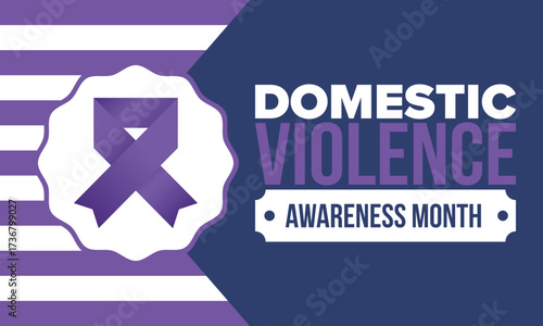 Domestic Violence Awareness Month in October. Celebrate annual in United States. Awareness purple ribbon. Day of Unity. Prevention campaign. Stop women abuse. Poster, banner and background. Vector