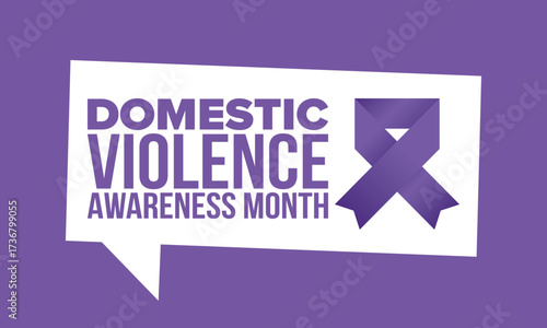Domestic Violence Awareness Month in October. Celebrate annual in United States. Awareness purple ribbon. Day of Unity. Prevention campaign. Stop women abuse. Poster, banner and background. Vector