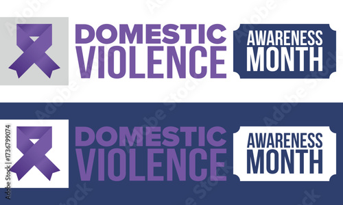 Domestic Violence Awareness Month in October. Celebrate annual in United States. Awareness purple ribbon. Day of Unity. Prevention campaign. Stop women abuse. Poster, banner and background. Vector