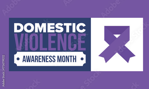 Domestic Violence Awareness Month in October. Celebrate annual in United States. Awareness purple ribbon. Day of Unity. Prevention campaign. Stop women abuse. Poster, banner and background. Vector