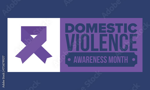 Domestic Violence Awareness Month in October. Celebrate annual in United States. Awareness purple ribbon. Day of Unity. Prevention campaign. Stop women abuse. Poster, banner and background. Vector