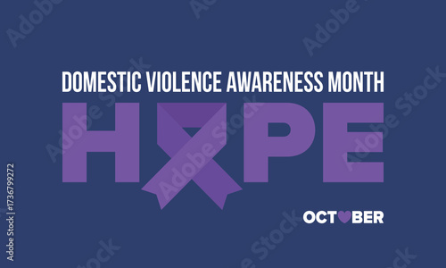 Domestic Violence Awareness Month in October. Celebrate annual in United States. Awareness purple ribbon. Day of Unity. Prevention campaign. Stop women abuse. Poster, banner and background. Vector