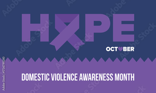 Domestic Violence Awareness Month in October. Celebrate annual in United States. Awareness purple ribbon. Day of Unity. Prevention campaign. Stop women abuse. Poster, banner and background. Vector