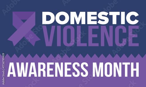 Domestic Violence Awareness Month in October. Celebrate annual in United States. Awareness purple ribbon. Day of Unity. Prevention campaign. Stop women abuse. Poster, banner and background. Vector