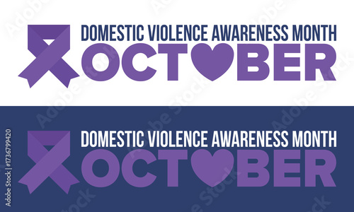 Domestic Violence Awareness Month in October. Celebrate annual in United States. Awareness purple ribbon. Day of Unity. Prevention campaign. Stop women abuse. Poster, banner and background. Vector