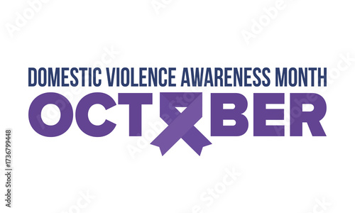 Domestic Violence Awareness Month in October. Celebrate annual in United States. Awareness purple ribbon. Day of Unity. Prevention campaign. Stop women abuse. Poster, banner and background. Vector