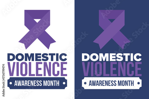 Domestic Violence Awareness Month in October. Celebrate annual in United States. Awareness purple ribbon. Day of Unity. Prevention campaign. Stop women abuse. Poster, banner and background. Vector