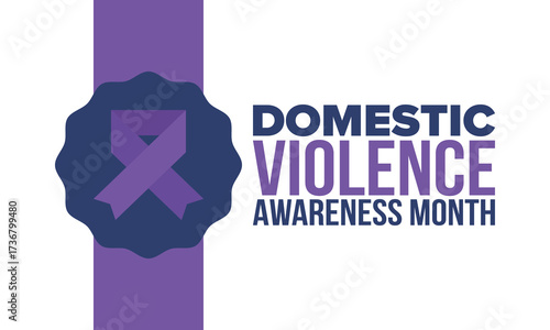 Domestic Violence Awareness Month in October. Celebrate annual in United States. Awareness purple ribbon. Day of Unity. Prevention campaign. Stop women abuse. Poster, banner and background. Vector
