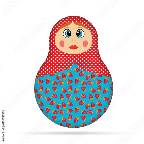Russian Matryoshka. Traditional Russian folklore dolls with big eyes and lips. Babushka doll with hohloma, traditional painted floral pattern. Hand drawn vector illustration.
