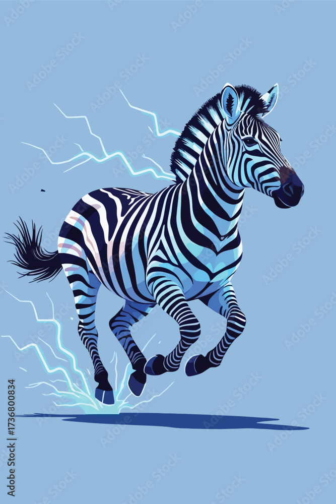 Fototapeta premium Dynamic Blue Zebra Running in the Savanna Illustration