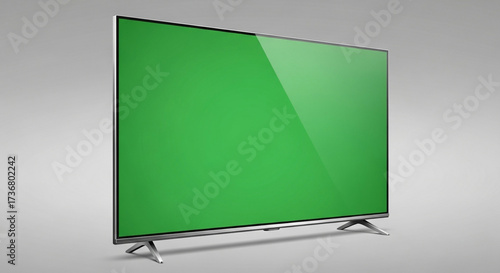 Sleek television set featuring a vibrant green screen for easy content integration and dynamic media replacement