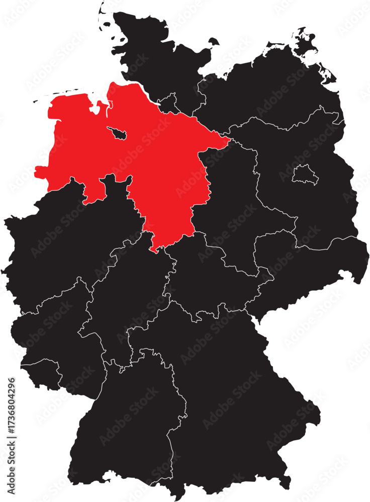 Obraz premium Lower Saxony State Highlighted on the Germany Map