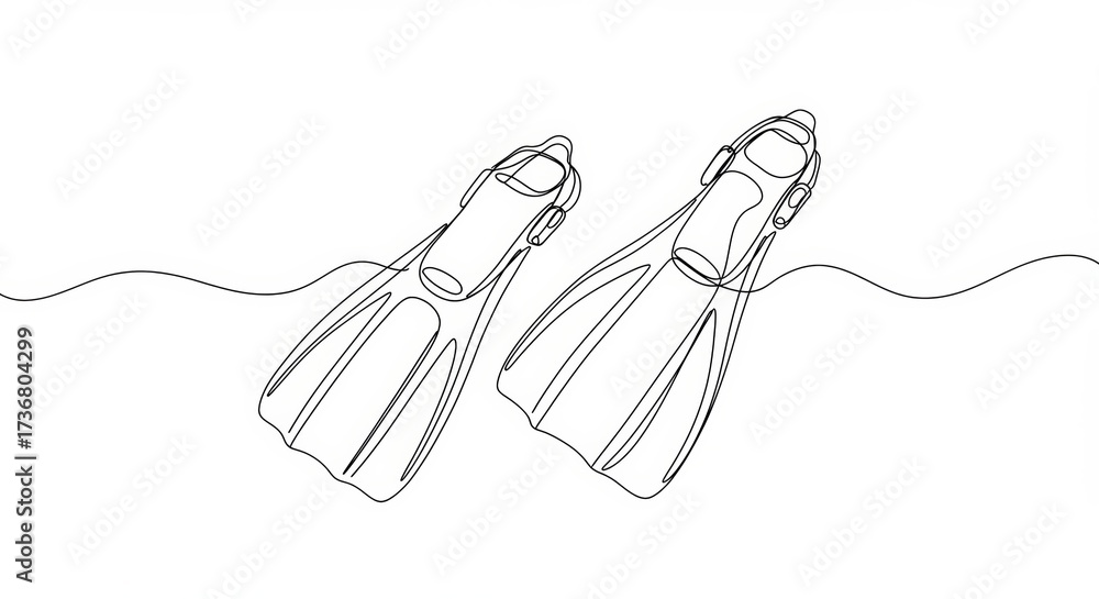 Obraz premium Minimalist line art: Scuba fins elegantly drawn in a continuous stroke