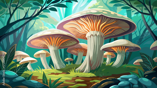 Porcelain fungi (Oudemansiella mucida), underside, Hesse, Germany, Europe, delicate texture, luminous beauty, natural wonder, forest habitat, artistic detail, enchanting atmosphere, perfect for design