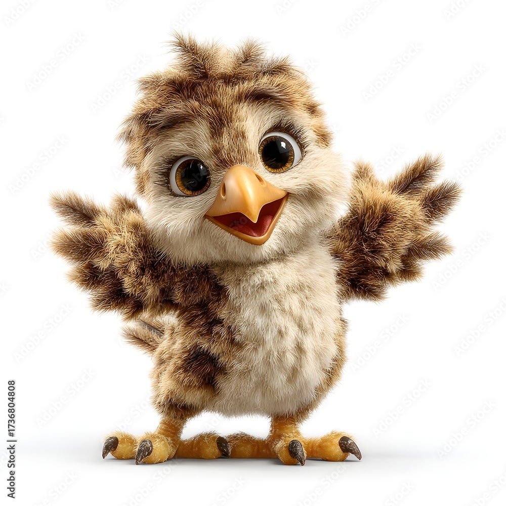 Naklejka premium Cartoonish bird with a big smile on its face. The bird is standing on a white background