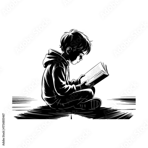 Silhouettes of people or children reading books, Isolated diverse kids with backpacks walking to school, women and children, education concept, learning, knowledge, library scene, study time