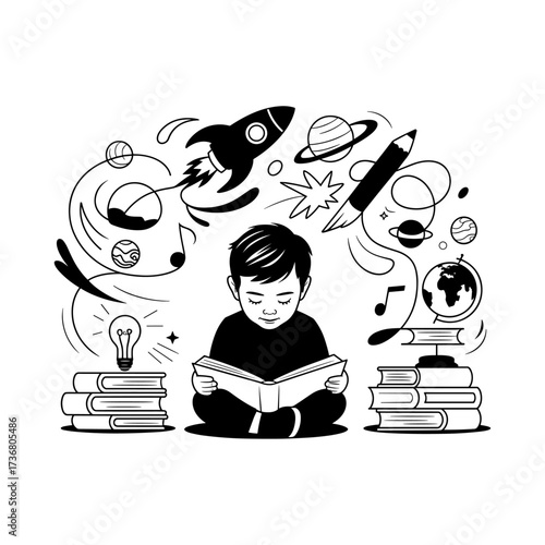 Silhouettes of people or children reading books, Isolated diverse kids with backpacks walking to school, women and children, education concept, learning, knowledge, library scene, study time